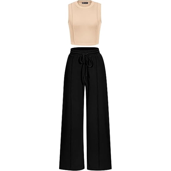 PRETTYGARDEN Women's Summer 2 Piece Loungewear Set Cropped Tank Top Wide Leg Sweatpants Tracksuit Casual Outfits