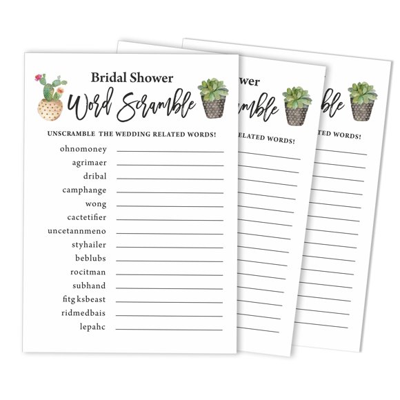 Inkdotpot Cactus Taco'bout loveParty Wedding Supplies 50-Pack Wedding Word Scramble Bridal ShowerGameCards