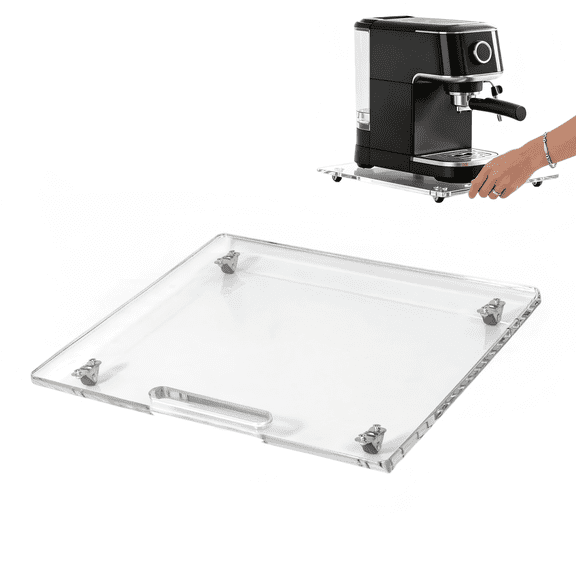 Acrylic Appliance Slider with Rubber Wheels, Sliding Tray for Heavy Kitchen Appliances, Coffee Maker Slider Tray for Counter, Countertop Moving Tray Accessories for Kitchen - 13" x 14" (Clear)