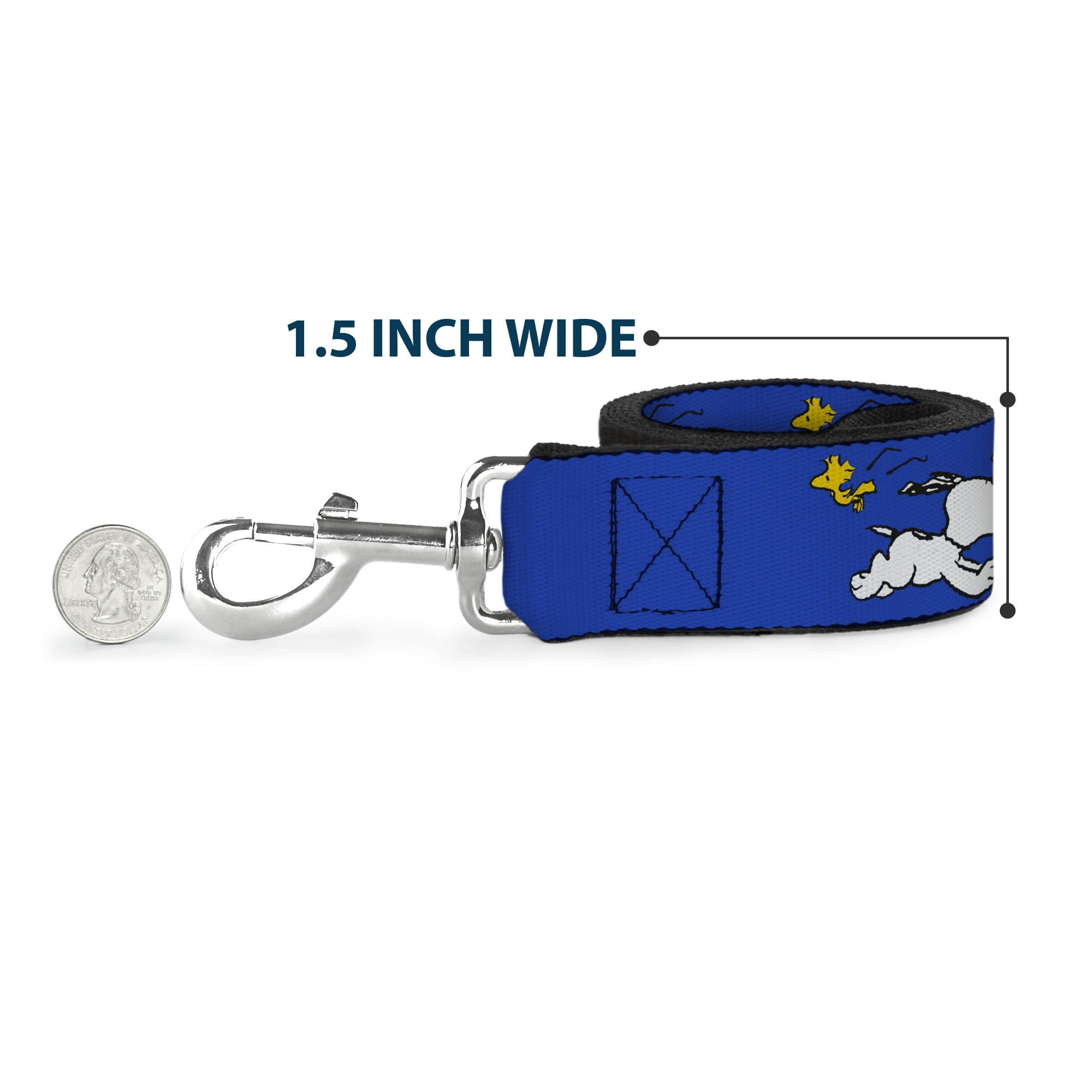 Peanuts Worldwide LLC Pet Leash, Dog Leash, Peanuts Snoopy Running and Woodstock Pose Blue, 6 Feet Long 1.0 Inch Wide
