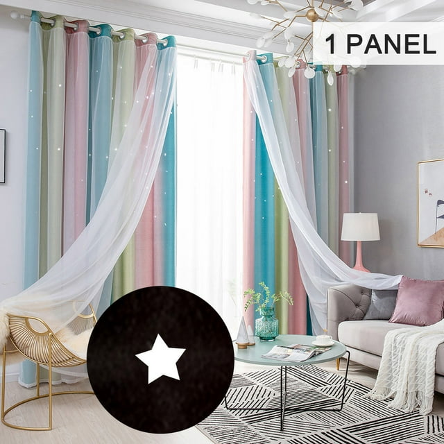 leyfeng Cortinas de estrellas Cortinas opacas de estrellas para niños Dormitorio de niñas Sala de estar Estrella de doble capa colorida