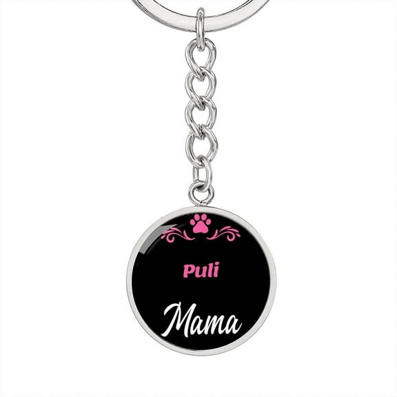 Dog Mom Keyring Puli Mama Circle Keychain Stainless Steel or 18k Gold