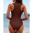 thumbnail image 3 of Attraco Womens One Piece Swimsuit Zipper Racerback Swimwear Mock Neck Full Coverage Bathing Suit, 3 of 8