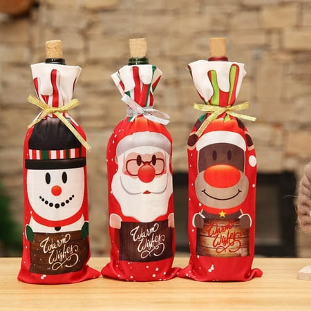 

Santa Claus Snowman Wine Bottle Cover Bag Christmas Dinner Party Table Decor Clear Cloth