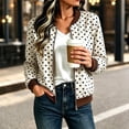 thumbnail image 2 of Xijirk Women Polka Dot Bomber Jacket Zip Up Long Sleeve Ribbed Trim Coat for Spring Fall Daily Wear, 2 of 8