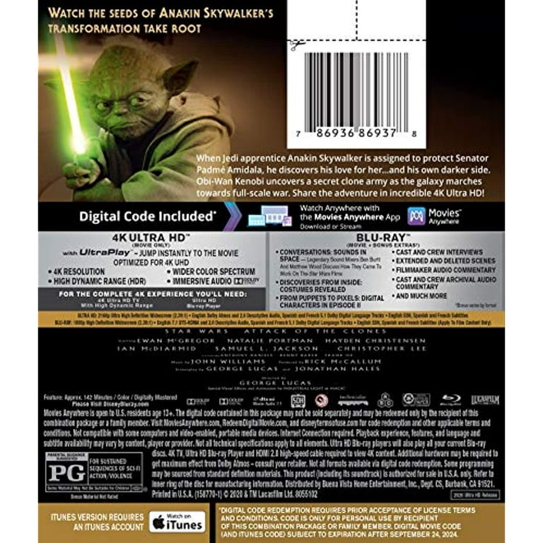 Star Wars: Episode II: Attack of the Clones (4K Ultra HD + Blu-ray +  Digital Code) 