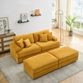 thumbnail image 3 of 82" Oversized Corduroy Sofa for Living Room, 3-Seater Soft Corduroy Upholstery Couch with 2 Storage Ottoman, Modern Comfy Sofa with 4 Toss Pillows for Apartment or Office, Orange, 3 of 8