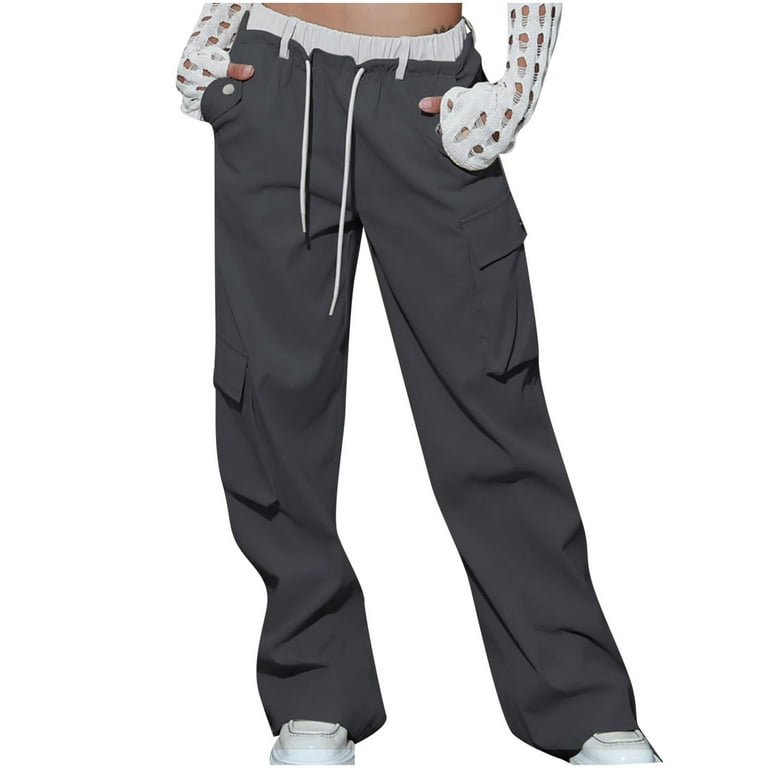 Clearance Cargo Pants Women's Street Style Fashion Design Sense Multi  Pocket Overalls Low Waist Sports Pants Dark Gray XL