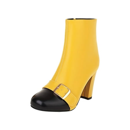 

Honeeladyy Clearance under 10$ Women Boots Fashion Square High Heel Pointed Zip Shoes Belt Buckle