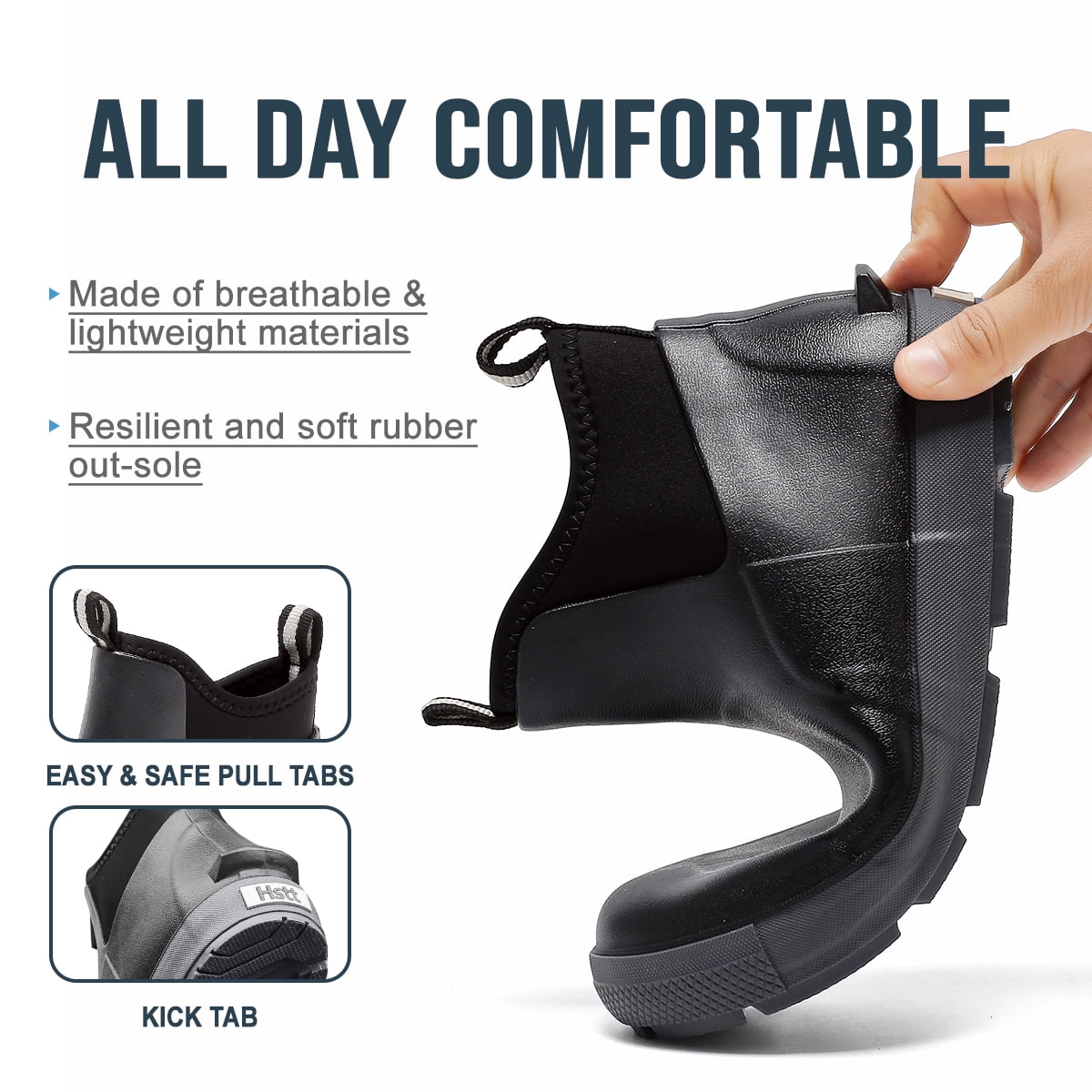 Lcamaw Men's Deck Boots, Waterproof Ankle Rain Boots with Anti-Slip Traction, Rubber Garden & Fishing Boots for Boating, Camping, Farming & Outdoor Work