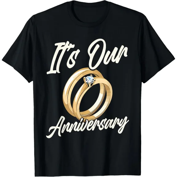 It's Our Anniversary Wedding Rings Romantic Couple Matching T-Shirt Retro Graphic Tee for Husband Wife Marriage Celebration Gift