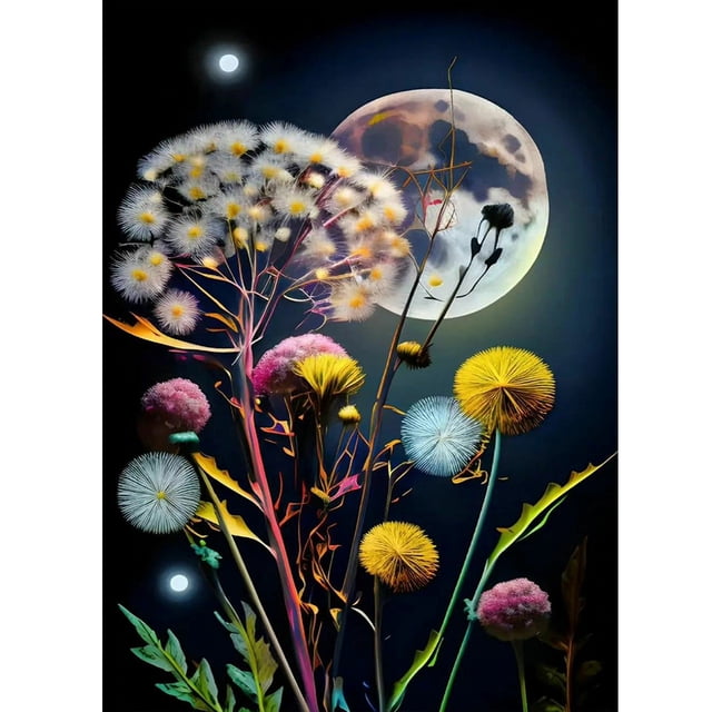 Cuadros Decorativos 5D bricolaje taladro redondo completo diamante pintura diente de león decoración del hogar arte artesanal (3) Wdftyju de costura negro 4 estilos