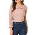 thumbnail image 4 of INSPIRE CHIC Women's Elegant Ruffle Square Neck Puff Long Sleeve Chiffon Blouse XS Grey Pink, 4 of 7