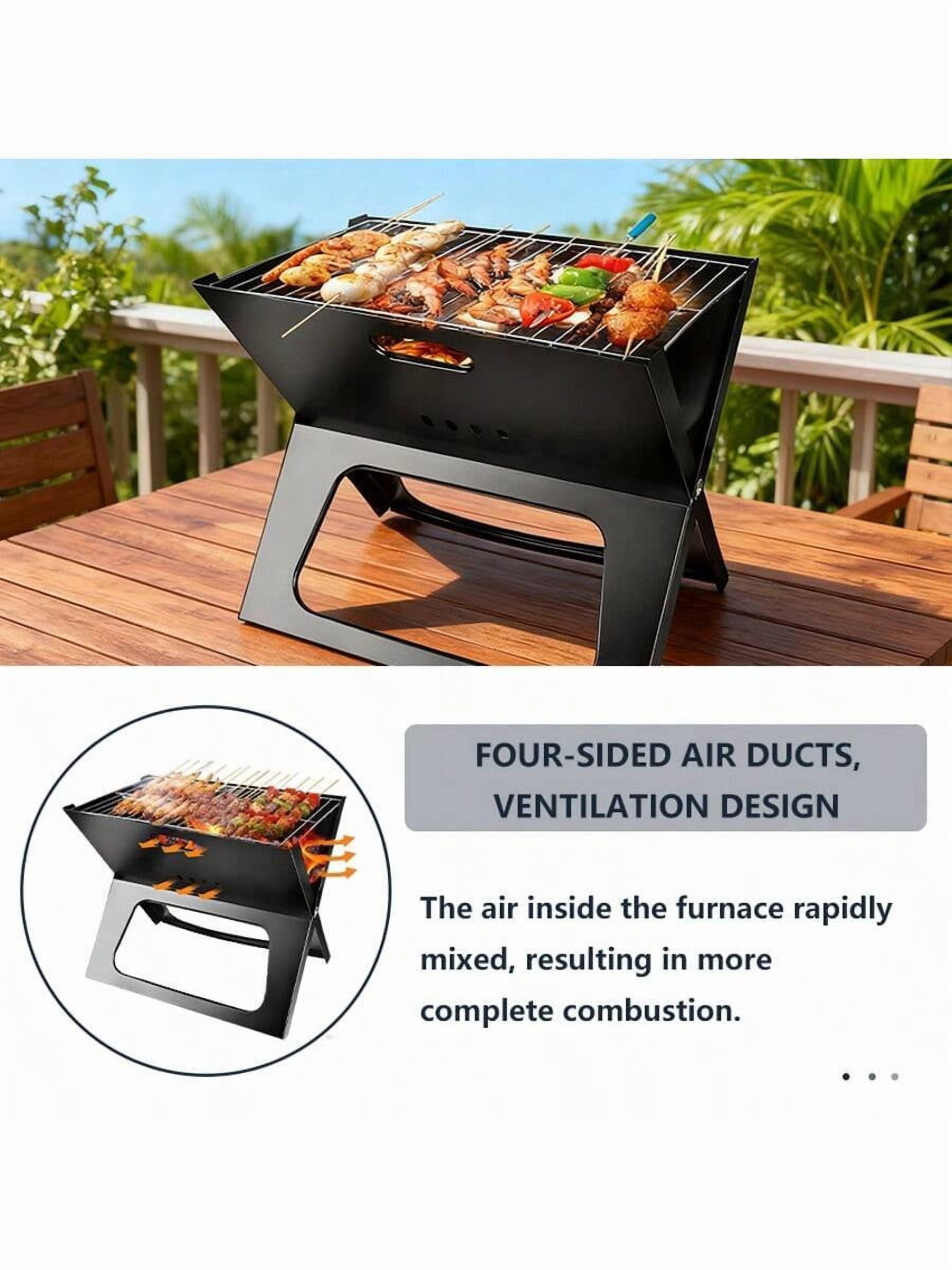 XC Portable Folding Charcoal Grill – Small Stainless Steel Tabletop BBQ For Outdoor Camping, Picnic, Beach & Garden & Grill-Black