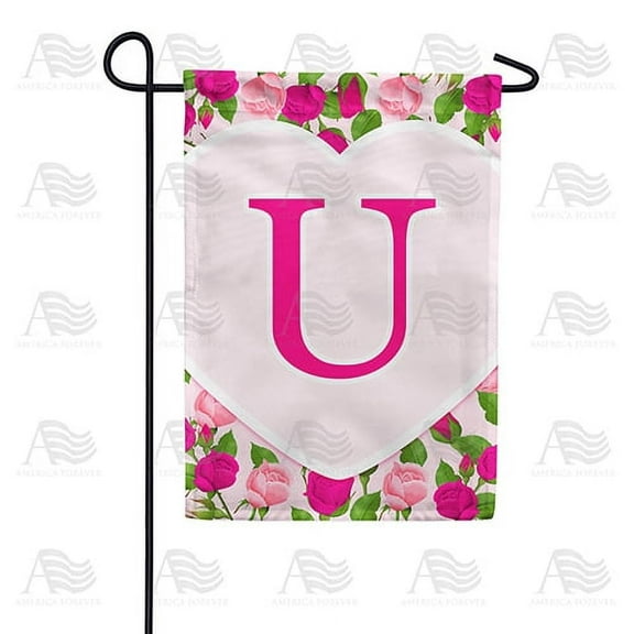 America Forever Flags Monogram Letter U Garden Flag - Pink Roses - 12.5 x 18 Inches, Happy Valentine's Day Pink Roses Love Heart Double Sided Flag, Seasonal Yard Outdoor Holiday Décor
