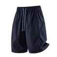 thumbnail image 4 of Besolor Workout Shorts for Men Wide Leg Drawstring Elastic Waist Quick Dry Breathable Athletic Hiking Shorts with Pockets(Large,Navy), 4 of 5