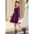 thumbnail image 4 of Oudiya Girls Tie Back Long Sleeve Dress Ruffle Hem Off Shoulder Elegant Casul Fall Dress 6-14 Years, 4 of 7