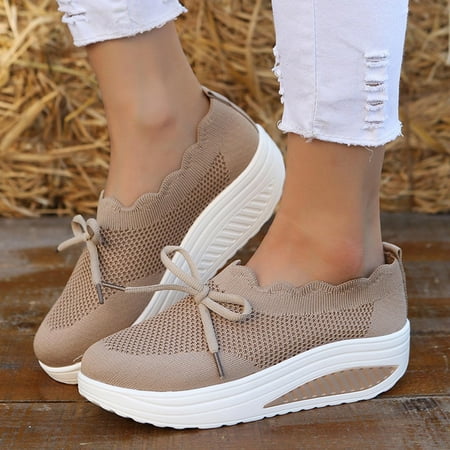 

Zpanxa Shoes for Women Ladies Shoes Casual Daily Lace Up Sneakers Flying Woven Mesh Shoes Khaki Womens Shoes 42