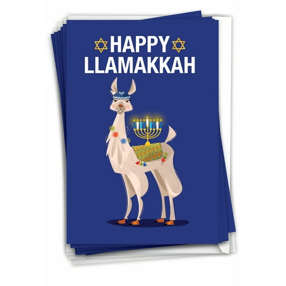 12 Chanukah Greeting Cards (1 Design, 12 Cards) - Llamakkah C7050HKG-B12x1