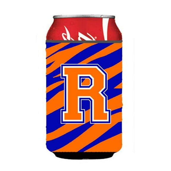 Letter R Initial Monogram - Tiger Stripe - Blue Orange Can Or Bottle  Hugger