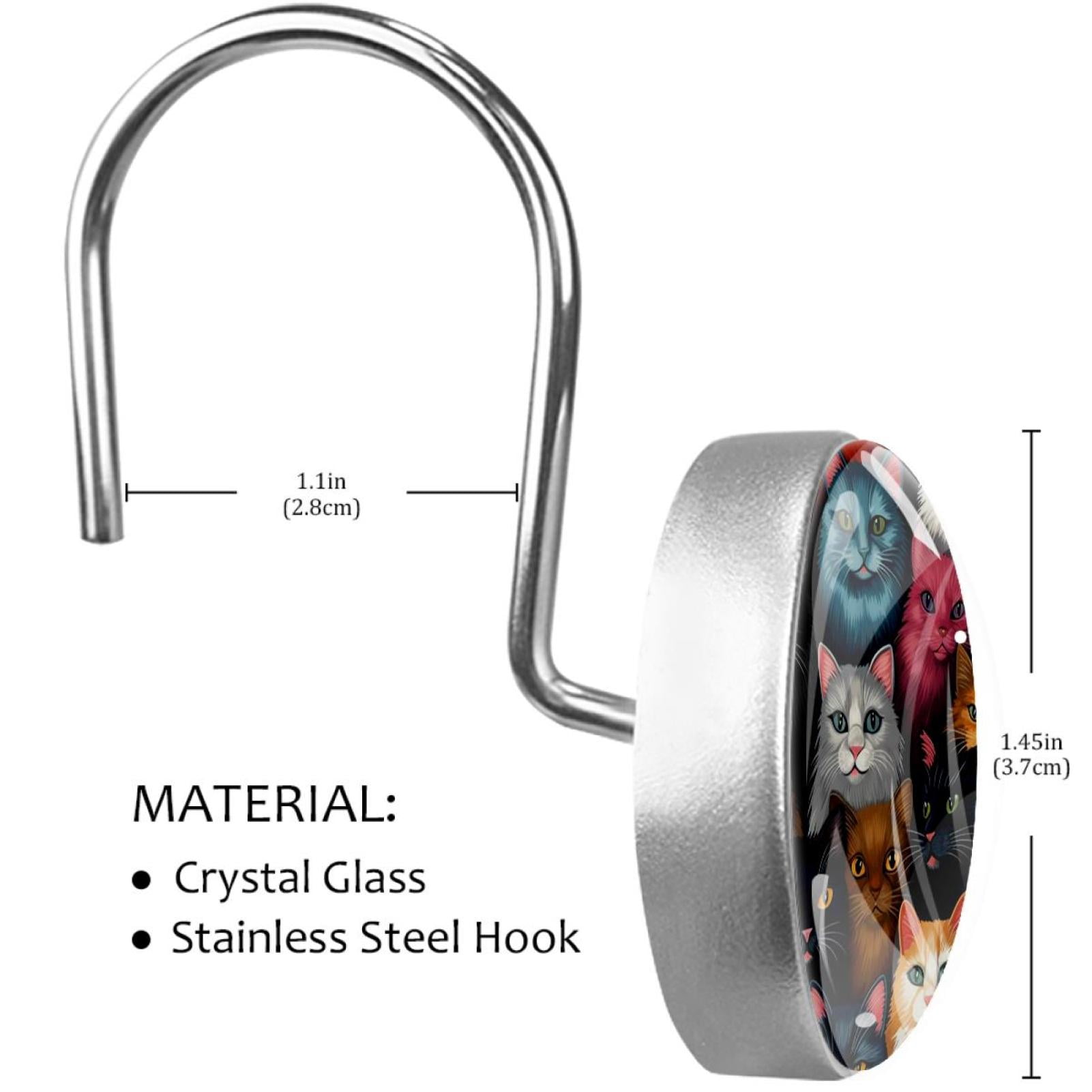 HemaKayy 12 Pcs Decorative Shower Curtain Hooks - Stainless Steel Rings for Bathroom Décor - Easy Glide & Secure Hold - Perfect Decoration for Bathroom Shower Rods - Pet Cats