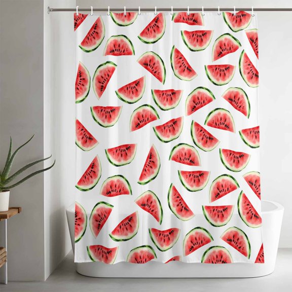 Shower Curtains for Bathroom-36"x72",Summer Watercolor Watermelon Waterproof Bath Curtain Grommet Shower Curtain Set with Hooks,