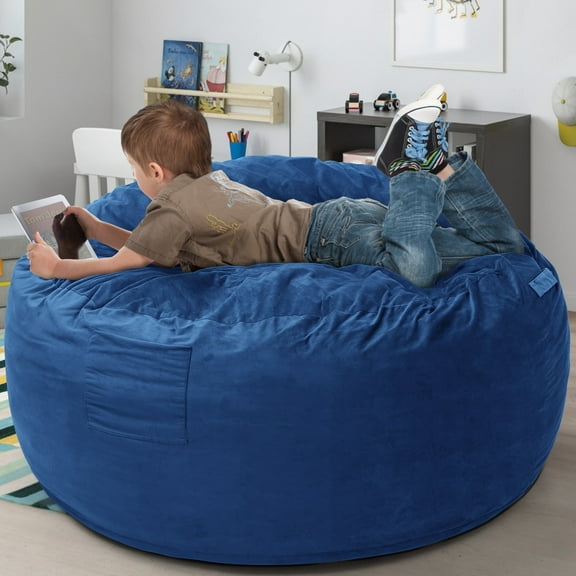 Melocadol 3.5ft Bean Bag Chair for Adults Kids, Premium Memory Foam, Washable Suede Fabric, Sturdy Zipper, Comfy Chair for Home, Den, Dorm, Blue