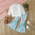 thumbnail image 6 of Weebloom Christmas Baby Girl Outfit Toddler Girls Long Sleeve Xmas Cartoon Prints T Shirt Pullover Tops Bell Bottoms Pants Outfits Clothes Sets White 3-4 Years, 6 of 6