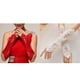 thumbnail image 3 of Women Wedding Satin Long Gloves Opera Fingerless Lace Glitter Sequins Solid Color Wedding Party Elbow Length Mittens White, 3 of 5