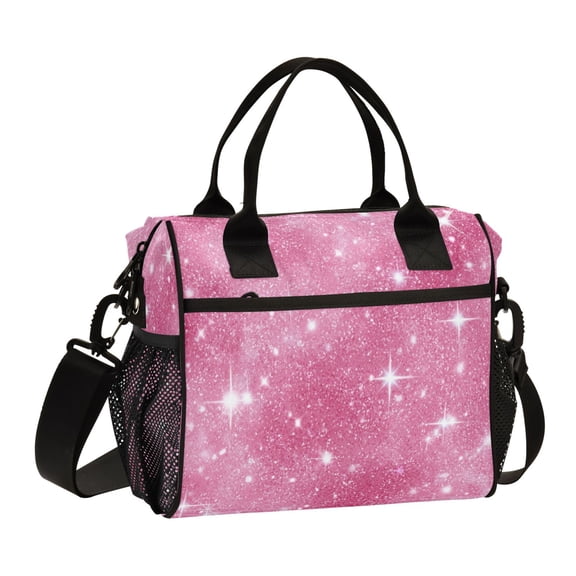 Large Insulated Lunch Bags for Women Men Leakproof Thermal Meal Lunch Tote Bag for Office Work Picnic Travel Pink Glitter Background 9L