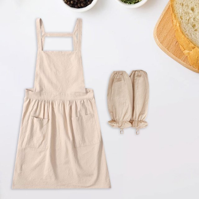 Ropa de cocina de algodón de algodón de catering de delantal, delantal para mujeres para mujeres para el proyecto de bricolaje para la artesanía de Beige