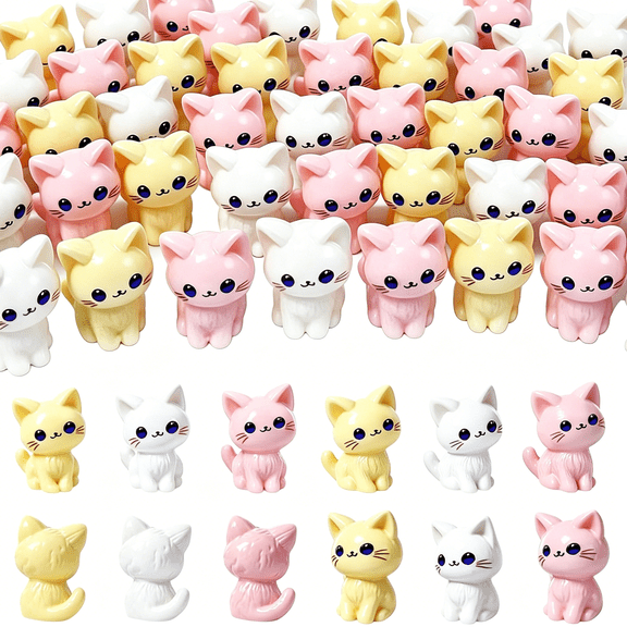 XIBUFE 60 Pcs Mini Resin Cat Figurines Tiny Little Cats Miniature Figures for Crafts Fairy Garden Accessories Micro Landscape Decoration