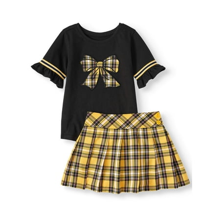 Garanimals Garanimals Short Ruffle Sleeve T Shirt & Pleated Twill Skort, 2pc Outfit Set (Toddler (Best Outfit For Short Girl)