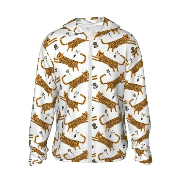 Balery Leopard Print Sudadera ligera de manga larga con capucha y protección solar UPF 50+ para hombre y mujer, ideal para pesca y running-Small