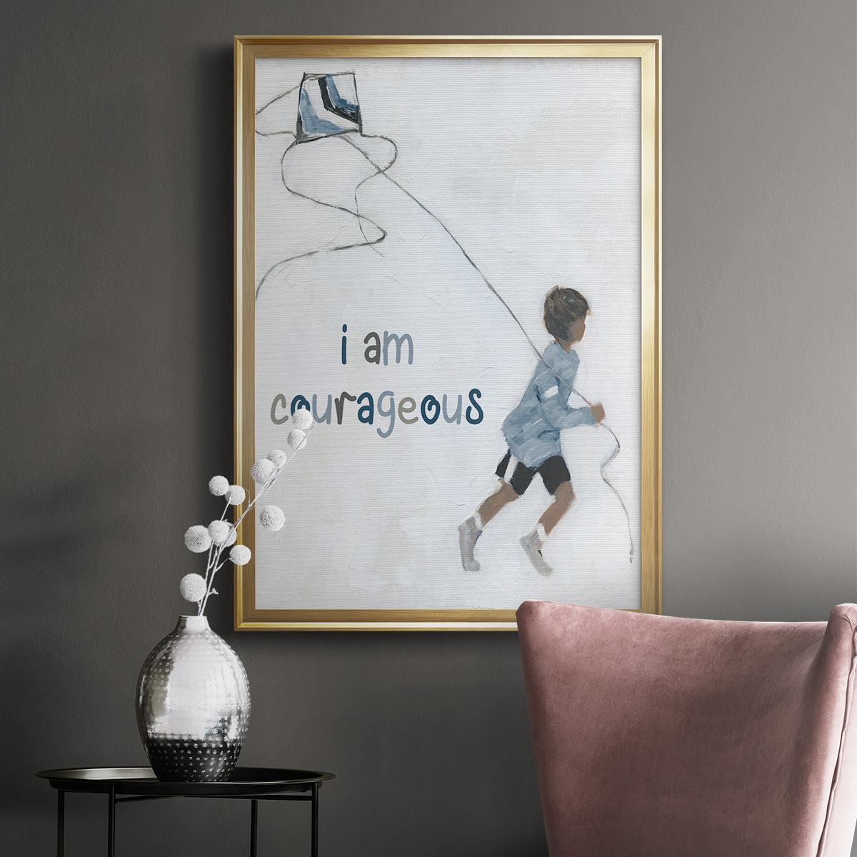 Boy Flying Kite Premium Framed Print - Ready to Hang
