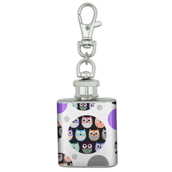 Colorful Owls Cute Pattern Stainless Steel 1oz Mini Flask Key Chain