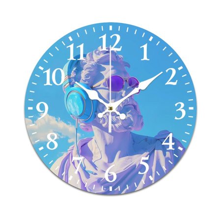 Wall Clock Silent without Ticking-Light Blue Modern Art Sculpture Pattern Interesting Living Room and Kitchen Wall Clock, Battery Powered, Suitable for Home/Office/Bedroom/Classroom