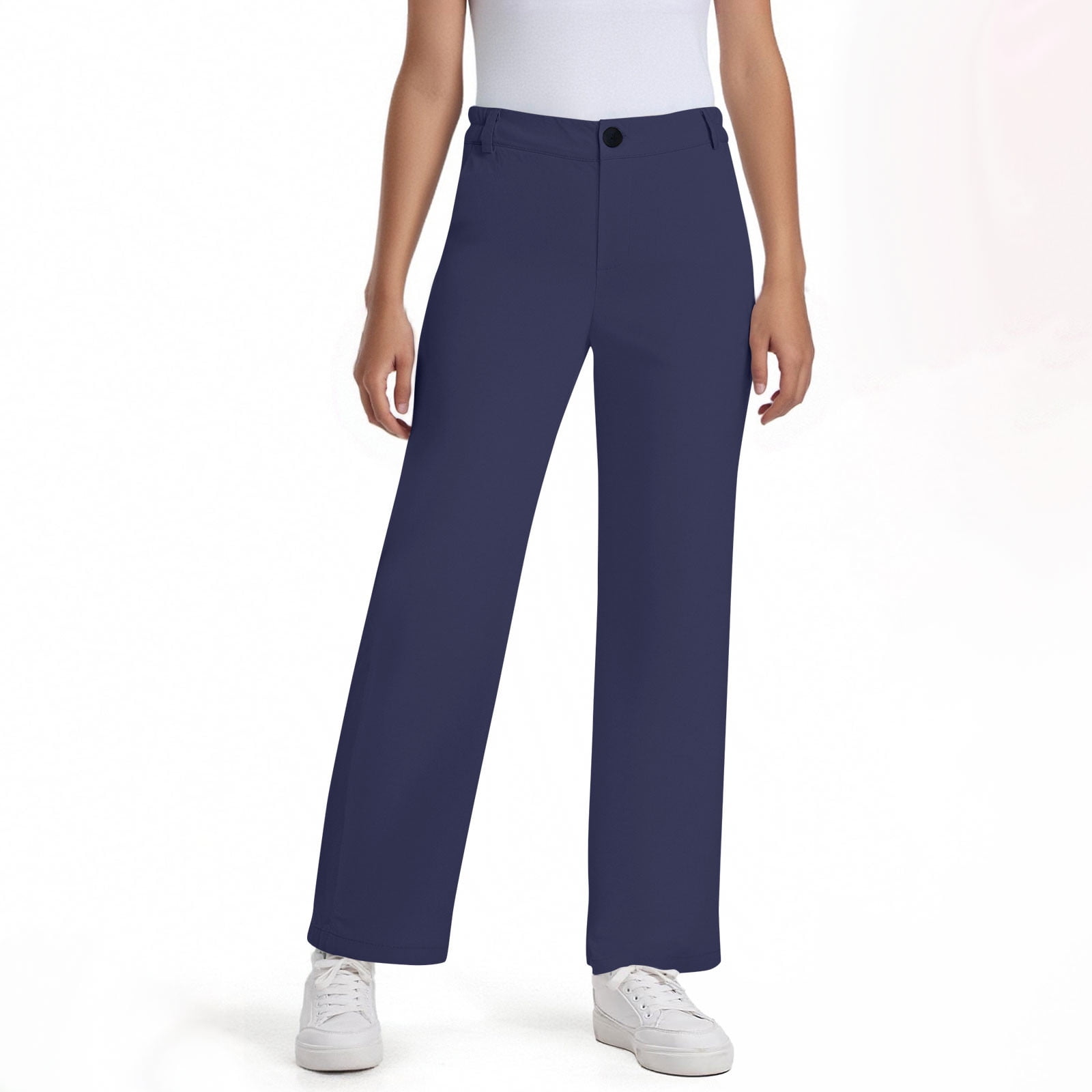 Boys School Uniform Pants Chino Pants for Toddler to Youth Girls Kids Adjustable Waist Cotton Regular Slacks Blue 15-16 Years