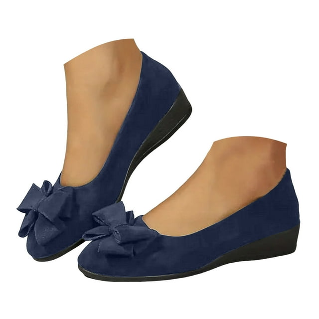 DXOUPM Chaussures à Enfiler pour Femmes Décontractées Mode Couleur Unie en Suède avec Nœud Chaussures de Marche Légères