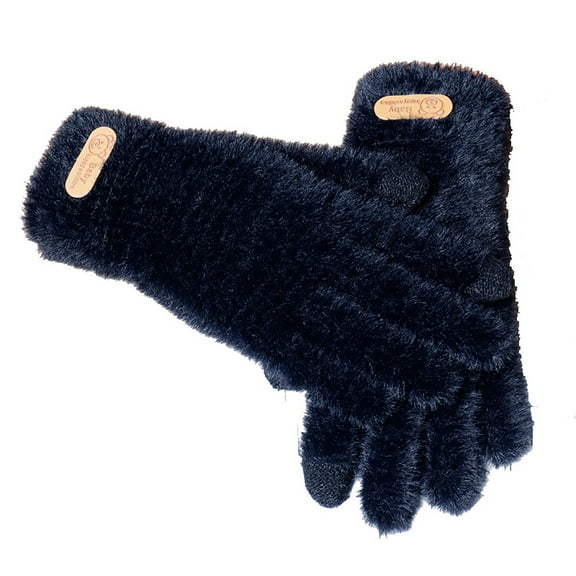 Kripyery 1 Pair Women Winter Gloves Cozy Solid Color Full Finger Plush Elastic Keep Warm Furry Thicken Lady Gloves Winter Daily Gloves