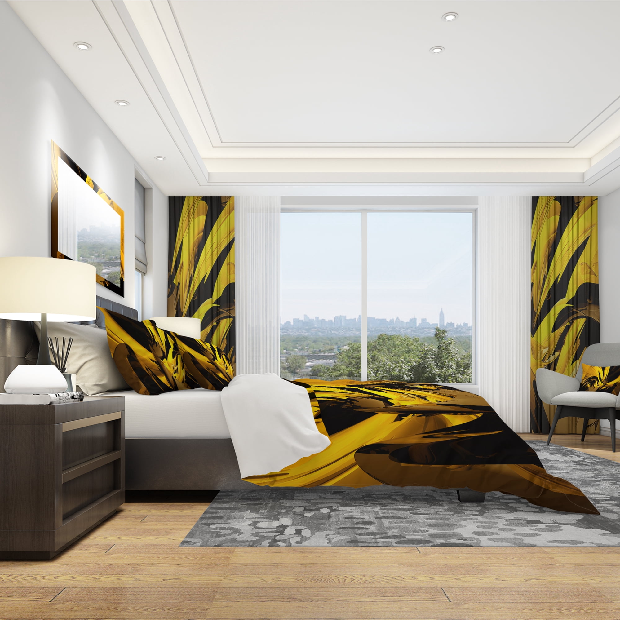 Designart 'Yellow and Grey Mixer' Modern & Contemporary Duvet Cover Set