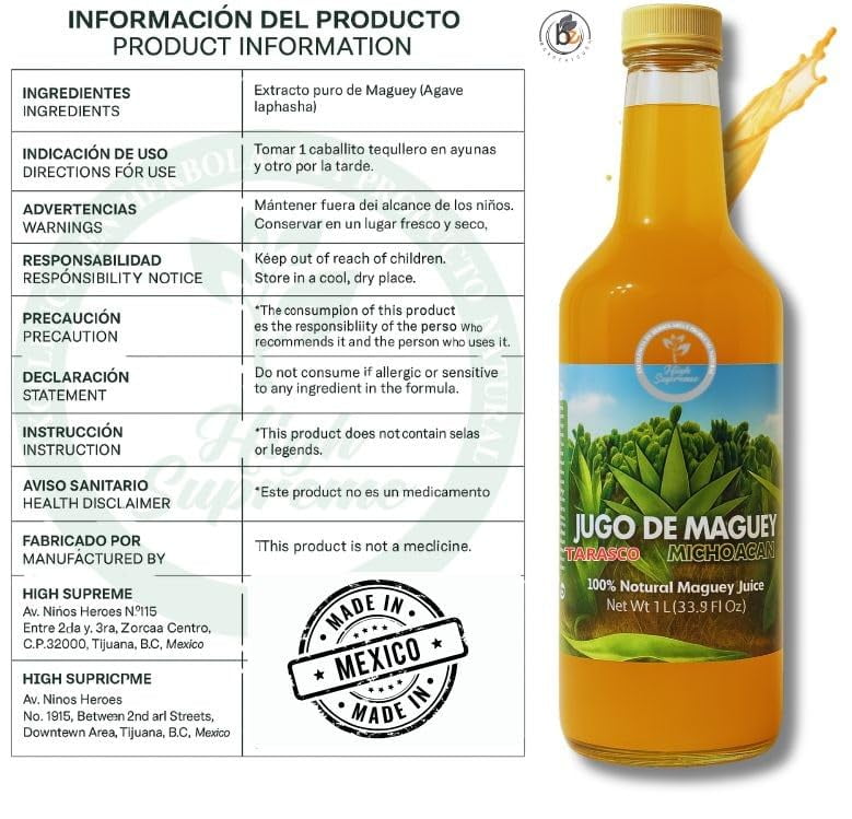 Maguey Juice – 1000 ml (1 L) – Pure Agave Jugo Maguey – Vegan, 100% Artisanal, Non-GMO – Natural Digestive Support