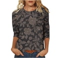 thumbnail image 3 of Fengqque Women's Loose Fit 3/4 Sleeve T-Shirt Casual Print Round Neck Daily Wear Waist-cinching Blouse Tops Black-B M(M), 3 of 5