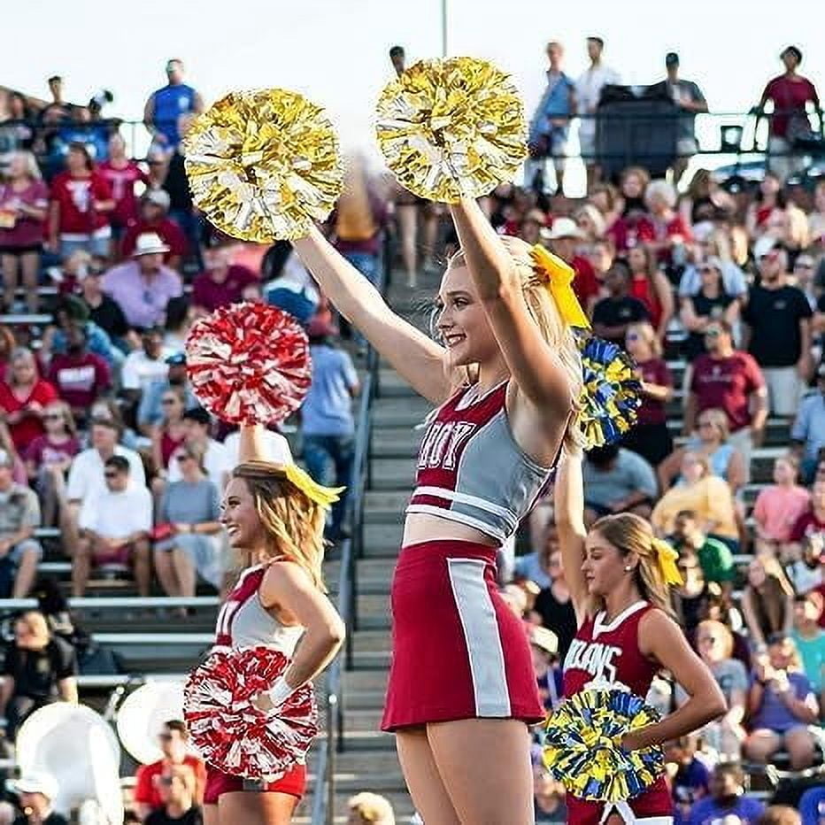 Metallic Cheerleading Pom Poms, 4Pcs Cheerleaders Cheer Pom Poms with Baton Handle, Cheering Squad Hand Flower