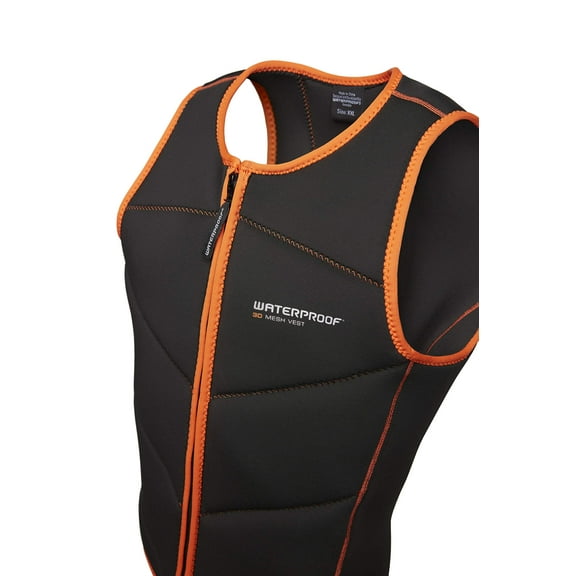 Waterproof Men's 3D Mesh front zip Vest - Black/Orange (Black/Orange, X-Small)