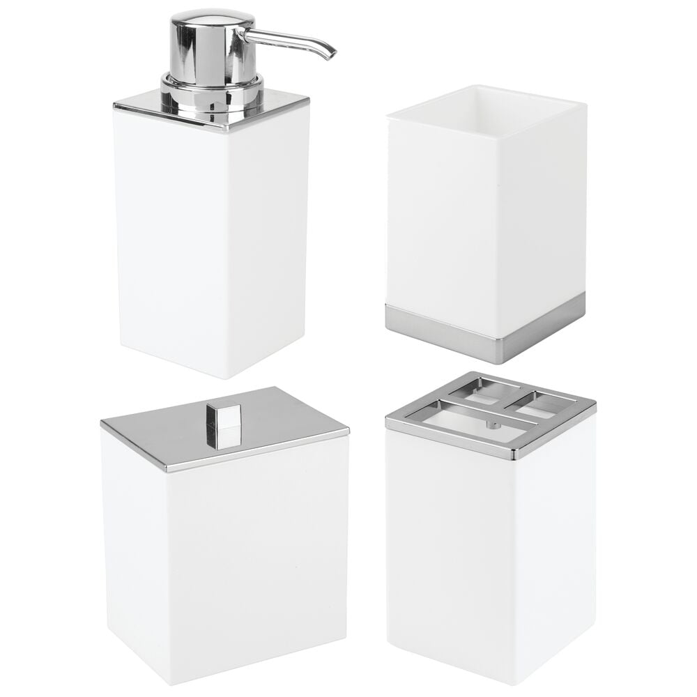mDesign 4 Piece Plastic Bathroom Vanity Countertop Accessory Set