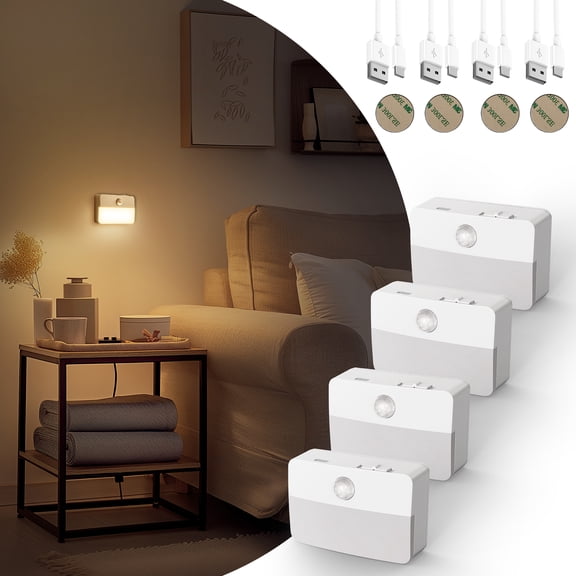YANSUN 2-Pack White 0.6W Motion Sensor Night Light, 3000K Warm White, Magnetic for Closet, Hallway, Bathroom