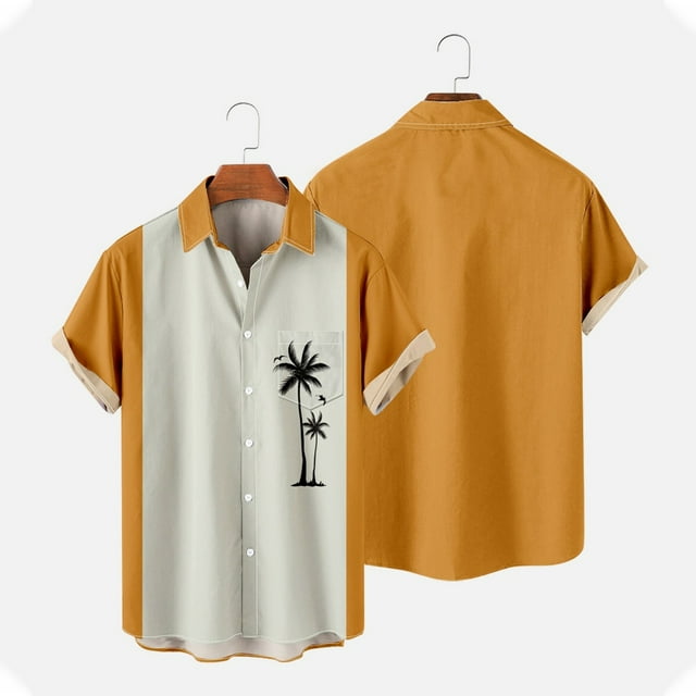 DPTALR Men Casual Solid Buttons Beach With Pocket Turndown Short Sleeve Shirt Blouse