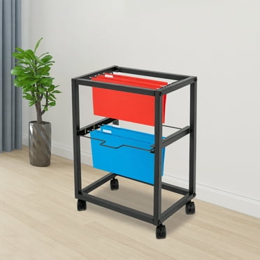 2 Tiers Metal Rolling File Carts with Wheels Hanging Files Movable Pull-Out File Folder Rack Drawer File Cabinet for Home Office