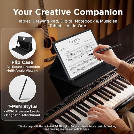 TCL NXTPAPER 14 Android Tablet, 14.3" Paper-Like Display Drawing Pad, Digital Notebook & Musician Tablet with 4096-Level Stylus & Flip Case, 8+8GB RAM, 256GB Storage, Gray